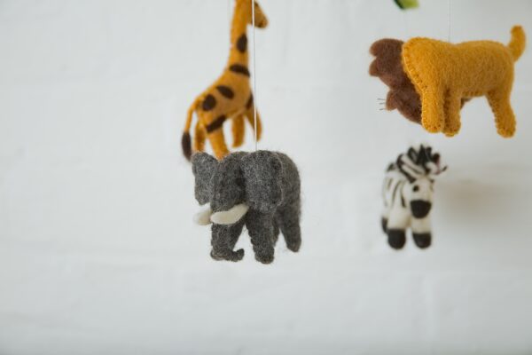 Felt zoo animal mobile detail Zoo animal mobile