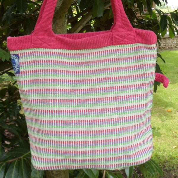 woven shoulder bag pink Woven cotton shopper with shoulder straps