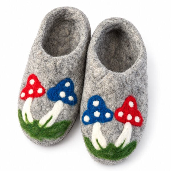 Bright toadstool slippers for adults Colourful toadstool slippers for adults