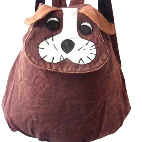 Cotton backpack brown dog Cotton back pack for children brown dog