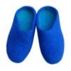 Bright blue felt slip on slippers for adults