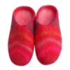 Red stripy felt slip on slippers for adults