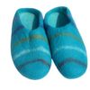 Turquoise stripy felt slip on slippers for adults