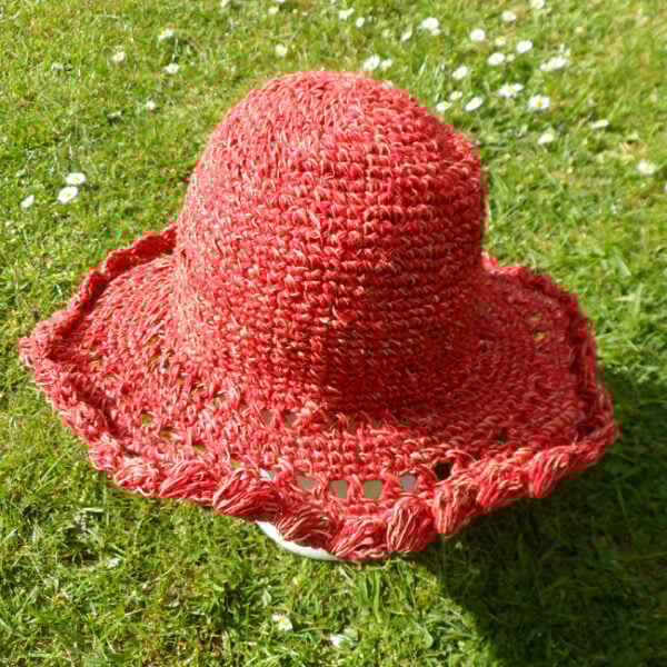 Hemp and cotton crochet broad brim hat red Hemp and cotton broad brim hat - red