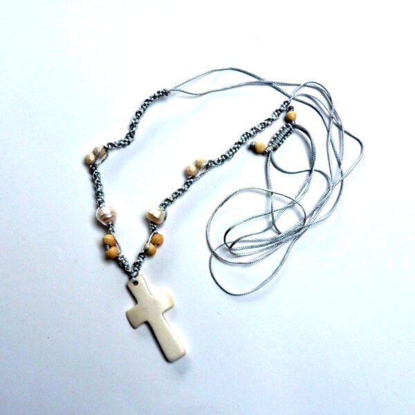 Cross - beaded white with silver cord