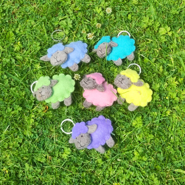 Sheep-shaped keyring - pretty colours