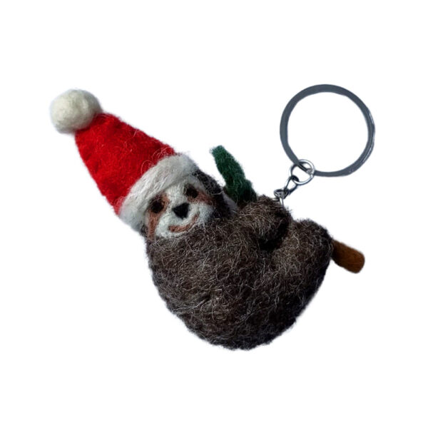 Sloth in Christmas hat keyring