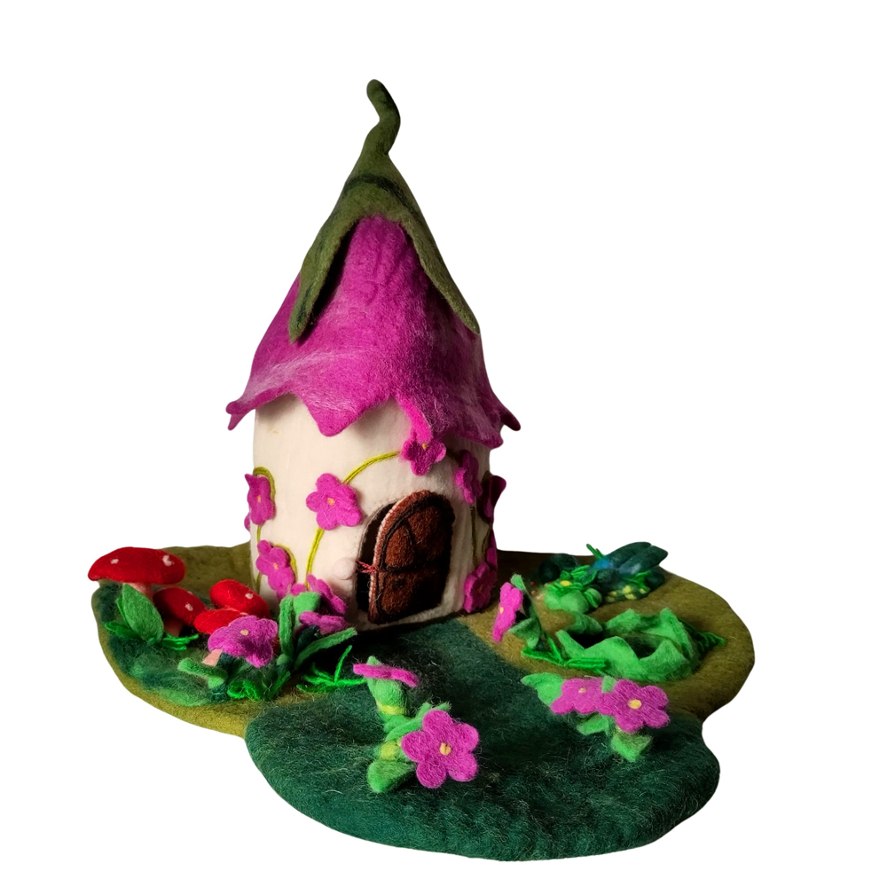 Purple fairy house with garden