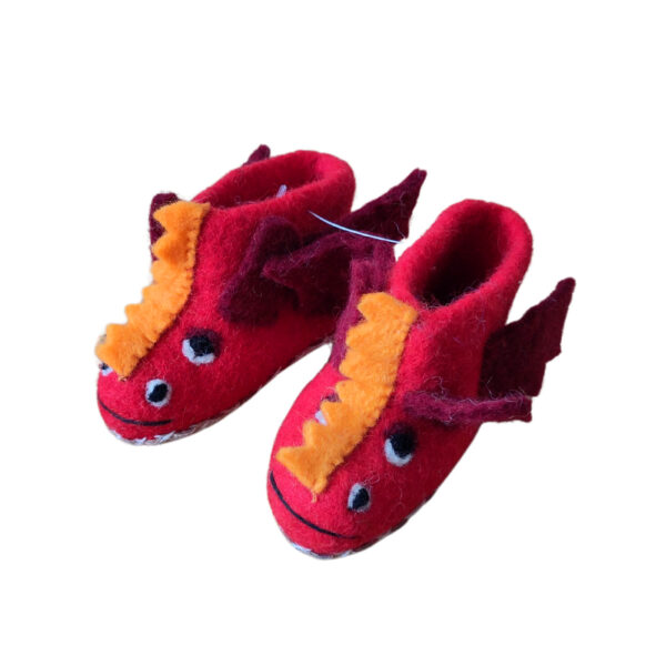 Dragon slippers for babies - red
