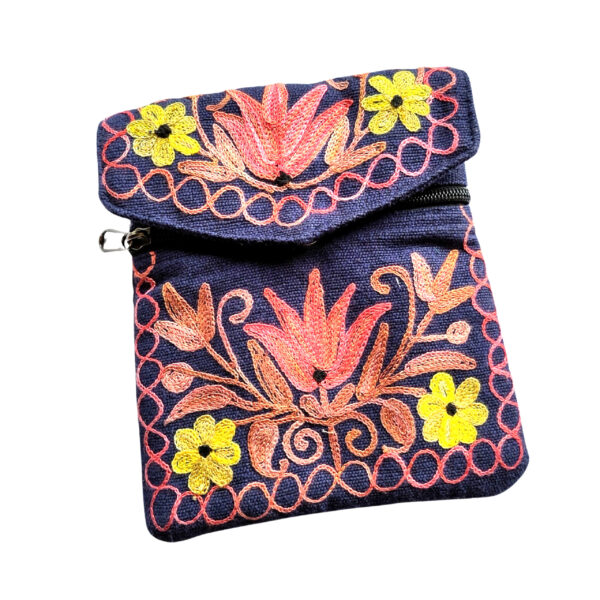 Embroidered 3 pocket shoulder bag - navy