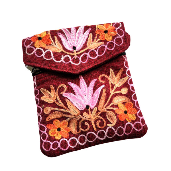 Embroidered 3 pocket shoulder bag - red