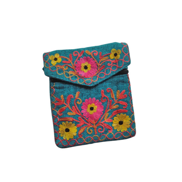 Embroidered 3 pocket shoulder bag - turquoise