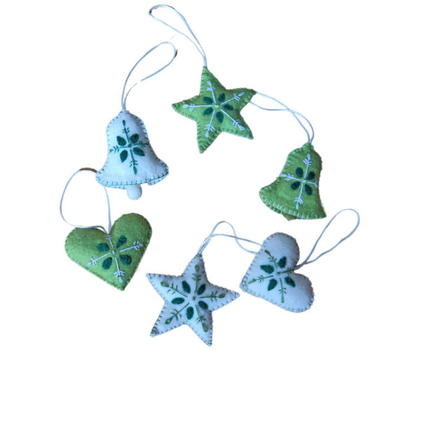 Green and white hanging decorations