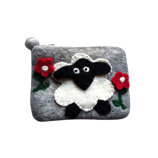 Sheep with red flowers purse