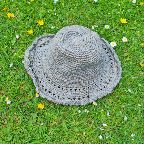 Hemp and cotton broad brim hat - blue/grey