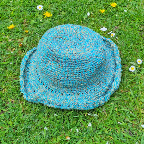 Hemp and cotton broad brim hat - turquoise
