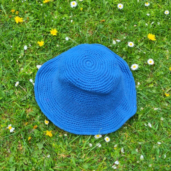 Cotton hat Nblue Cotton crochet hat - bright blue