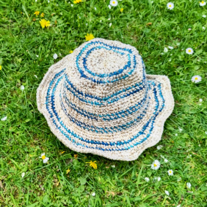 Hemp and cotton hat - natural with blue stripes