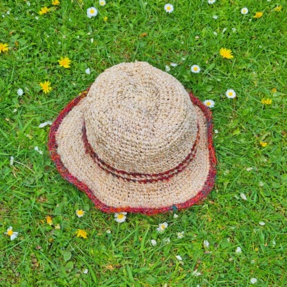 Hemp and cotton hat with sari silk insert