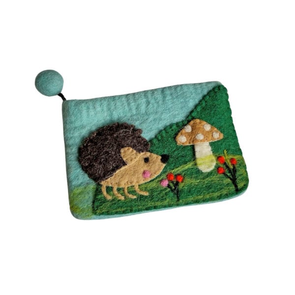 Hedgehog and toadstool purse