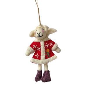 Lamb in a red party dress