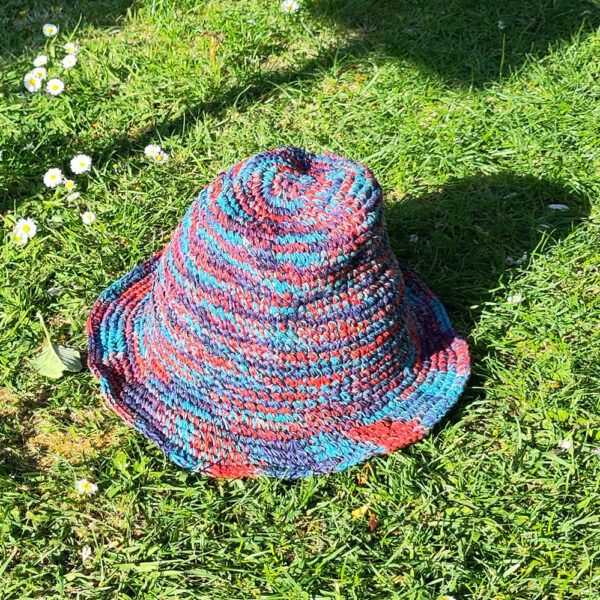 Hemp and cotton hat - blues, purple and red