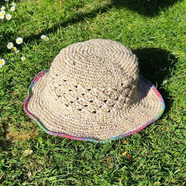 Hemp and cotton hat - natural with rainbow edging