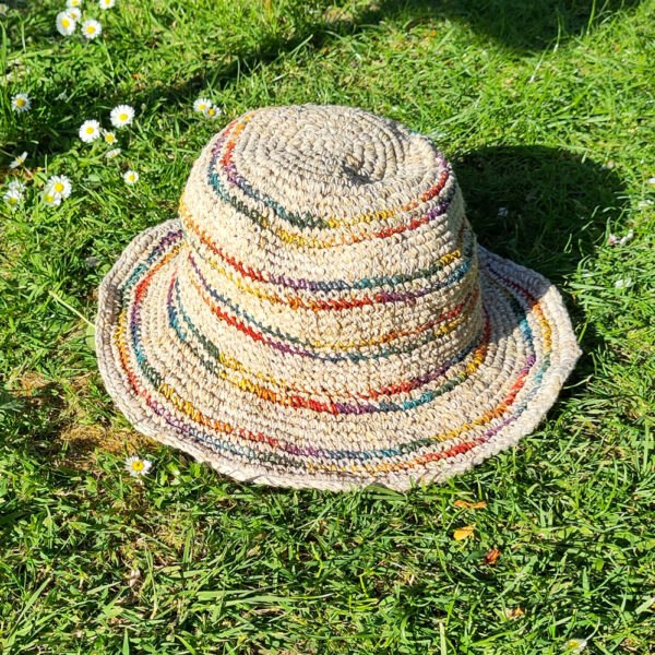 Hemp and cotton hat - natural and rainbow multi stripes