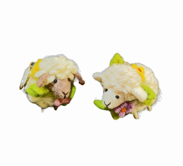 Furry sheep keyring/bag charm with flowers