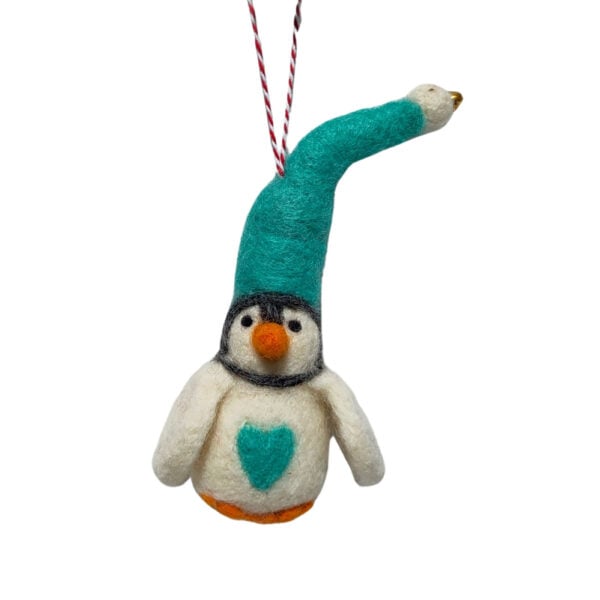 Penguin in turquoise hat decoration