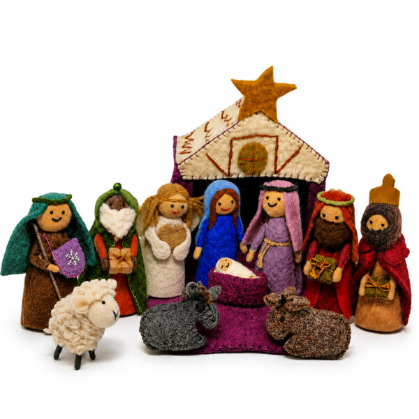 Nativity - eleven pieces in a purple stable