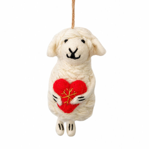 Sheep holding heart Christmas decoration Sheep with heart decoration