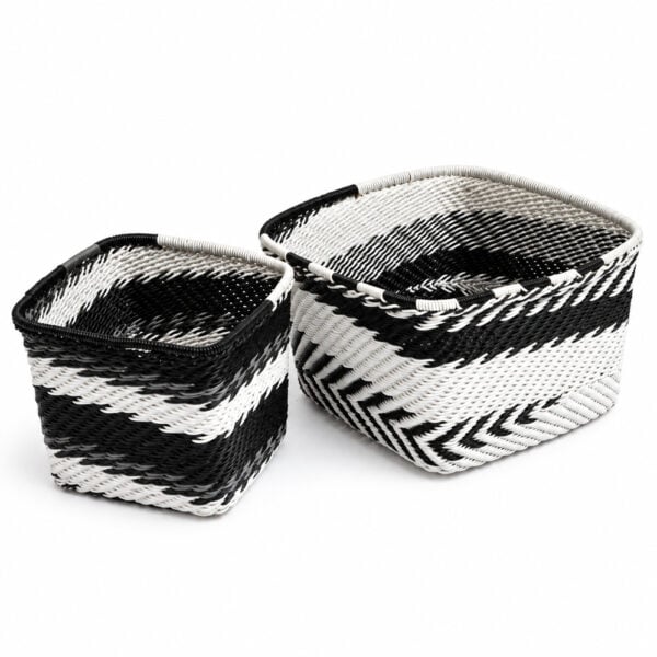 Telephone wire square basket black and white Telephone wire square bowl black and white