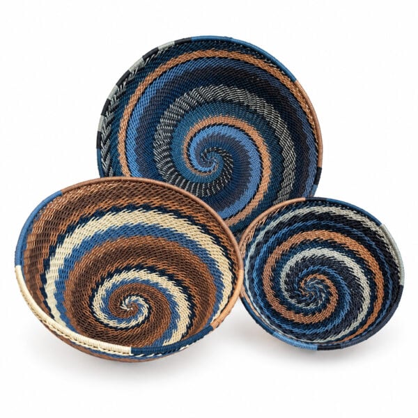telephone wire round bowl blues, grey, gold Telephone wire round bowl - blues, grey, gold