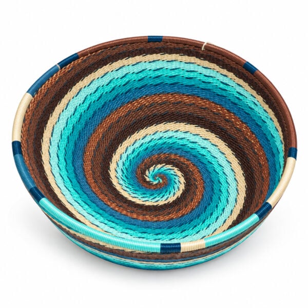 telephone wire round bowl turq and brown Telephone wire round bowl - turquoises and browns